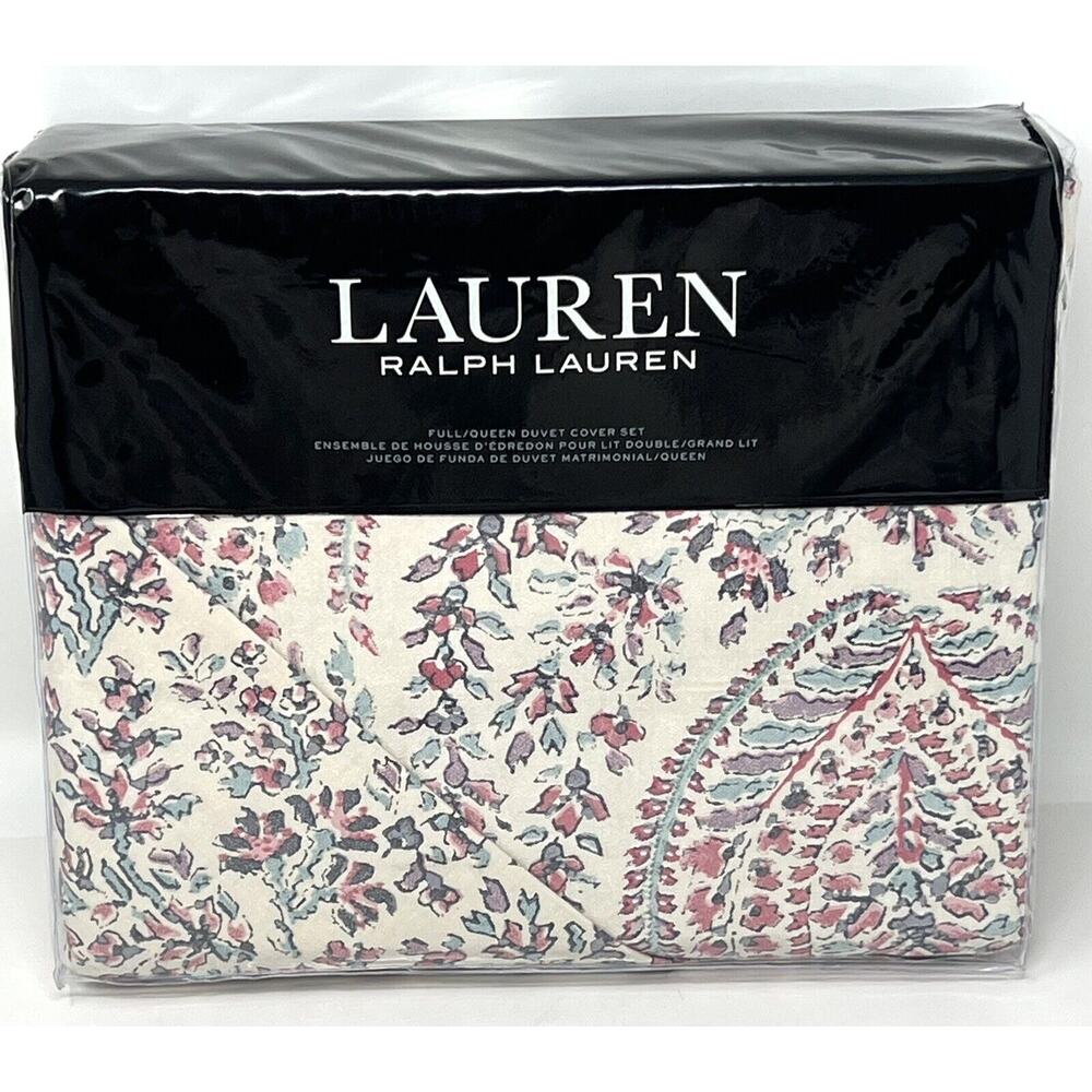 Ralph Lauren Claudia Paisley FULL / QUEEN Duvet Cover Set Cream Floral SATEEN